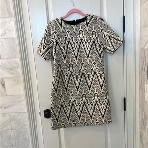 JADE Melody Tan Chic Black and White Geometric Dress